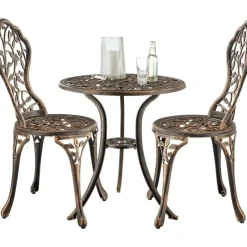 tectake Bistroset Lyon voor 2 personen, weerbestendig aluminium, Zwart / Grijs