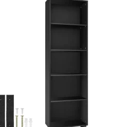 tectake Boekenrek Lexi 5 vakken 60x30x190cm, Zwart Clearance