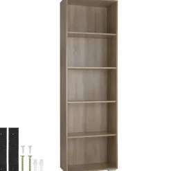 tectake Boekenrek Lexi 5 vakken 60x30x190cm, Licht Hout, Eiken Sonoma Online