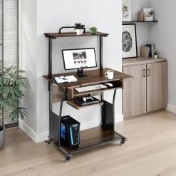 tectake Bureau Fife 80x65,5x130,5cm, Industrieel Hout Donker, Rustiek Sale