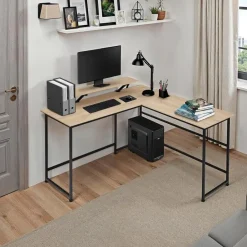 tectake Bureau Melrose 140x130x76,5cm, Industrieel Licht Hout, Eiken Sonoma Clearance