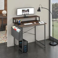 tectake Bureau met plank en organizer, Industrieel Hout Donker, Rustiek Best