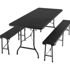 tectake Campingtafelset Vani inklapbaar in wicker-look, Zwart-wicker Look Clearance