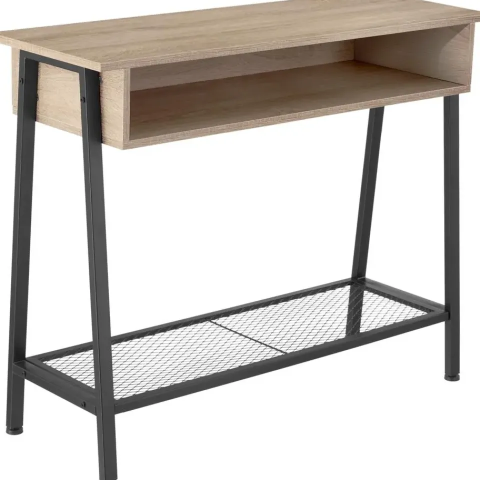 tectake Consoletafel Tralee 100x35x80,5cm, Industrieel Licht Hout, Eiken Sonoma