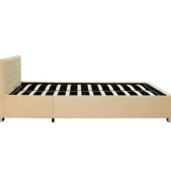 tectake Gestoffeerd bed met LED & opbergruimte, 120 x 200 cm, Beige Clearance