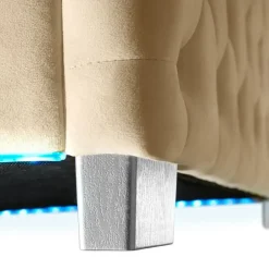 tectake Gestoffeerd bed met LED & opbergruimte, 120 x 200 cm, Beige Clearance