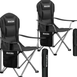 tectake Gestoffeerde campingstoel MTX, opvouwbaar, met bekerhouder, Zwart Best