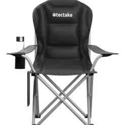 tectake Gestoffeerde campingstoel MTX, opvouwbaar, met bekerhouder, Zwart Best