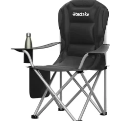 tectake Gestoffeerde campingstoel MTX, opvouwbaar, met bekerhouder, Zwart Best