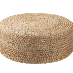tectake Handgemaakte poef Banno Elipse van jute, rond, boho-stijl, Beige Clearance