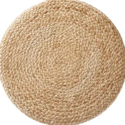 tectake Handgemaakte poef Banno Elipse van jute, rond, boho-stijl, Beige Clearance