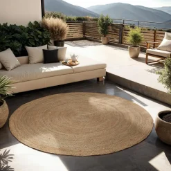 tectake ® Handgeweven tapijt Glim van jute, boho-stijl, rond Ø 200 cm Outlet