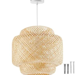 tectake Hanglamp Lignea Lux van bamboe, in boho-stijl, 40W, Bruin Clearance