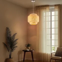 tectake Hanglamp Lignea Lux van bamboe, in boho-stijl, 40W, Bruin Clearance