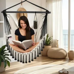 tectake Hangstoel Malika, boho-stijl, draagkracht 150kg, Beige Hot