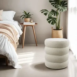 tectake Hocker Altu, gestoffeerd, opbergruimte, Bouclé Crèmewit New