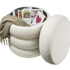 tectake Hocker Altu, gestoffeerd, opbergruimte, Bouclé Crèmewit New