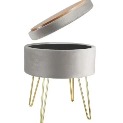 tectake Hocker Ava gestoffeerd in fluweellook 300kg met opbergruimte New