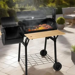 tectake Houtskool barbecue Smoker met thermometer, Zwart Sale