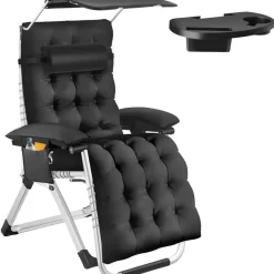 tectake Ligstoel Cloud II met zonnekap, opvouwbaar, Zwart Discount