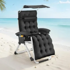 tectake Ligstoel Cloud II met zonnekap, opvouwbaar, Zwart Discount