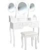 tectake Makeup-tafel met 7 lades, spiegel en hocker in antieke look, Wit Discount