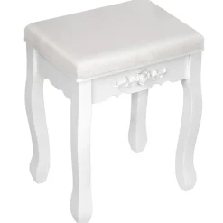 tectake Makeup-tafel met 7 lades, spiegel en hocker in antieke look, Wit Discount