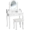 tectake Makeup-tafel met spiegel en hocker in antieke look, Wit Discount