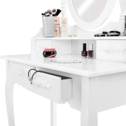 tectake Makeup-tafel met spiegel en hocker in antieke look, Wit Discount