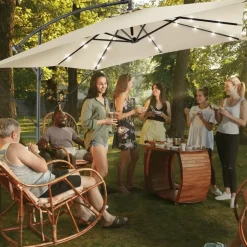 tectake Parasol Sunna LED-zonneenergie met zwengel 2,5 x 2,5 m, Beige Online