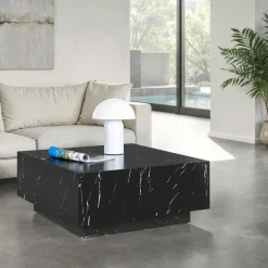 tectake Salontafel Lasley met voet, draagkracht 45 kg, Marmerlook Zwart Outlet