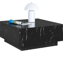 tectake Salontafel Lasley met voet, draagkracht 45 kg, Marmerlook Zwart Outlet