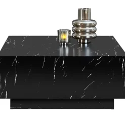 tectake Salontafel Lasley met voet, draagkracht 45 kg, Marmerlook Zwart Outlet