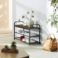 tectake Schoenenrek Southampton 91x36x55cm, Industrieel Hout Donker, Rustiek Sale