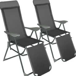 tectake Set van 2 aluminium tuinstoelen inklapbaar met hoofdsteun en voetensteun Hot