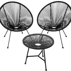tectake Set van 2 stoelen Santana met tafel, Zwart Best