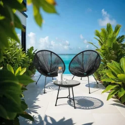 tectake Set van 2 stoelen Santana met tafel, Zwart Best