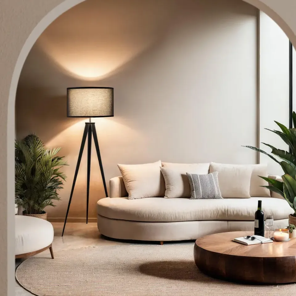 tectake Staande lamp Lunaris, textielkap, driepootsframe, Zwart New