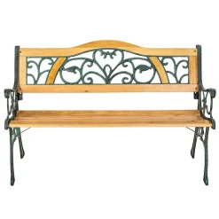 tectake Tuinbank Kathi 2-zitter van hout en gietijzer 124x60x83cm, Bruin Clearance