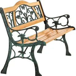 tectake Tuinbank Kathi 2-zitter van hout en gietijzer 124x60x83cm, Bruin Clearance