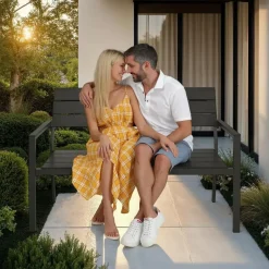 tectake Tuinbank Line 2-zitter met aluminium frame 128x59x88cm, Donkergrijs New