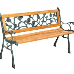 tectake Tuinbank Marina 2-zitter van hout en gietijzer 124x52x74, Bruin