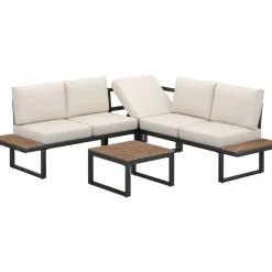 tectake Tuin-loungeset Eliar, 4-delig, met aluminium frame, Zwart Clearance