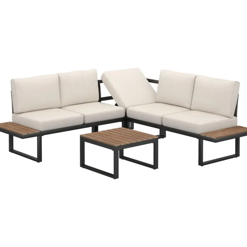 tectake Tuin-loungeset Eliar, 4-delig, met aluminium frame, Zwart Clearance