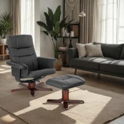 tectake TV-fauteuil met krukje model I, Zwart/bruin Online