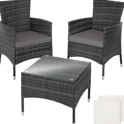 tectake Wicker bistroset Luzern 2+1 met kussenhoezen in 2 kleuren - Grijs Best
