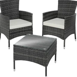 tectake Wicker bistroset Luzern 2+1 met kussenhoezen in 2 kleuren - Grijs Best