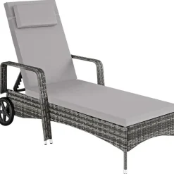 tectake Wicker ligbed met wielen, Grijs/lichtgrijs Hot