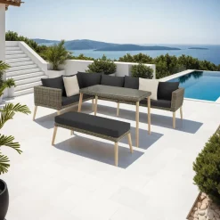 tectake Wicker lounge Pula met aluminium frame, Natuur Sale