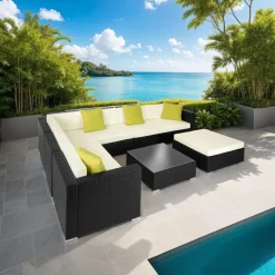 tectake Wicker loungeset met aluminium frame Marbella, Zwart Clearance